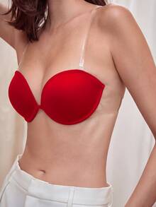 Bralution 女款純色休閒日常透明肩帶內衣 - 紅色 - 查看 2
