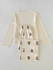 Tween Girl Casual Daily Kids Versatile Comfortable Cartoon Pattern Loungewear - Apricot - View 2