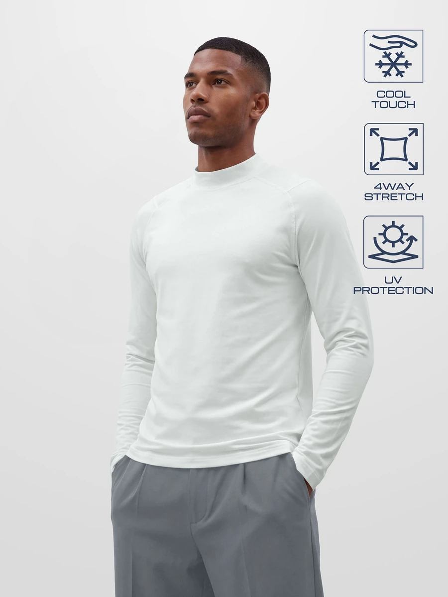 TekDrob Kaos lengan panjang model kerah tinggi dengan perlindungan UV dan kompresi elastis 4 arah, memberikan sensasi sejuk. - Putih - View 1