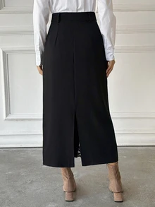 DAZY Women's Lace Patchwork Split Design Fashion Versatile Skirt - Black - View 3