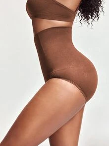 SHAPORA 女款純色高腰休閒日常塑形三角內褲 - 咖啡棕 - 查看 3