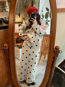 DAZY Women's Polka Dot Casual Sweater 2 Pieces Set - Khaki - View 6