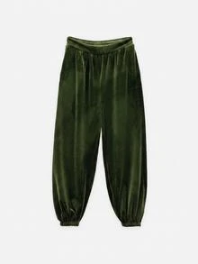 Nöista Smart Velvet Balloon Pants. Perfect For Fall Winter Outfits, Elegant Looks And Christmas Celebrations. - Olive Green - View 6