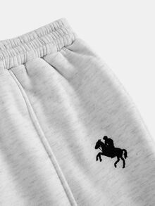 Girlism 青少年女孩灰色針織刺繡圖案半拉鍊運動衫與運動長褲休閒兩件套 - 淺灰色 - 查看 5