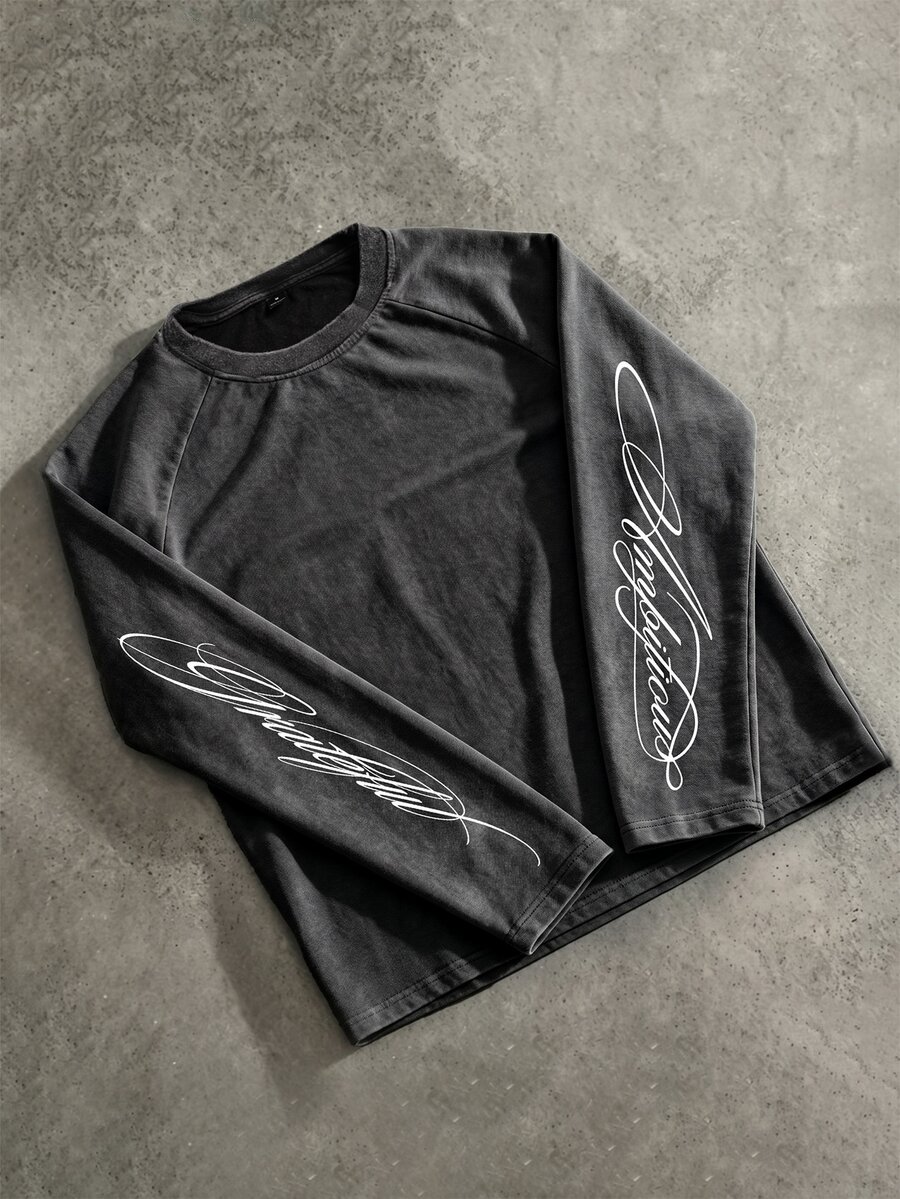 PAVTROS Men's Letter Print Casual Daily Long Sleeve T-Shirt - Black - View 1