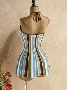Soleia Women's Striped Casual Fashion Halter Knit Dress - Multicolor - View 2