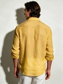 TONEVAULT Men's Solid Color Casual Versatile Daily Wear Shirt - Yellow - View 2