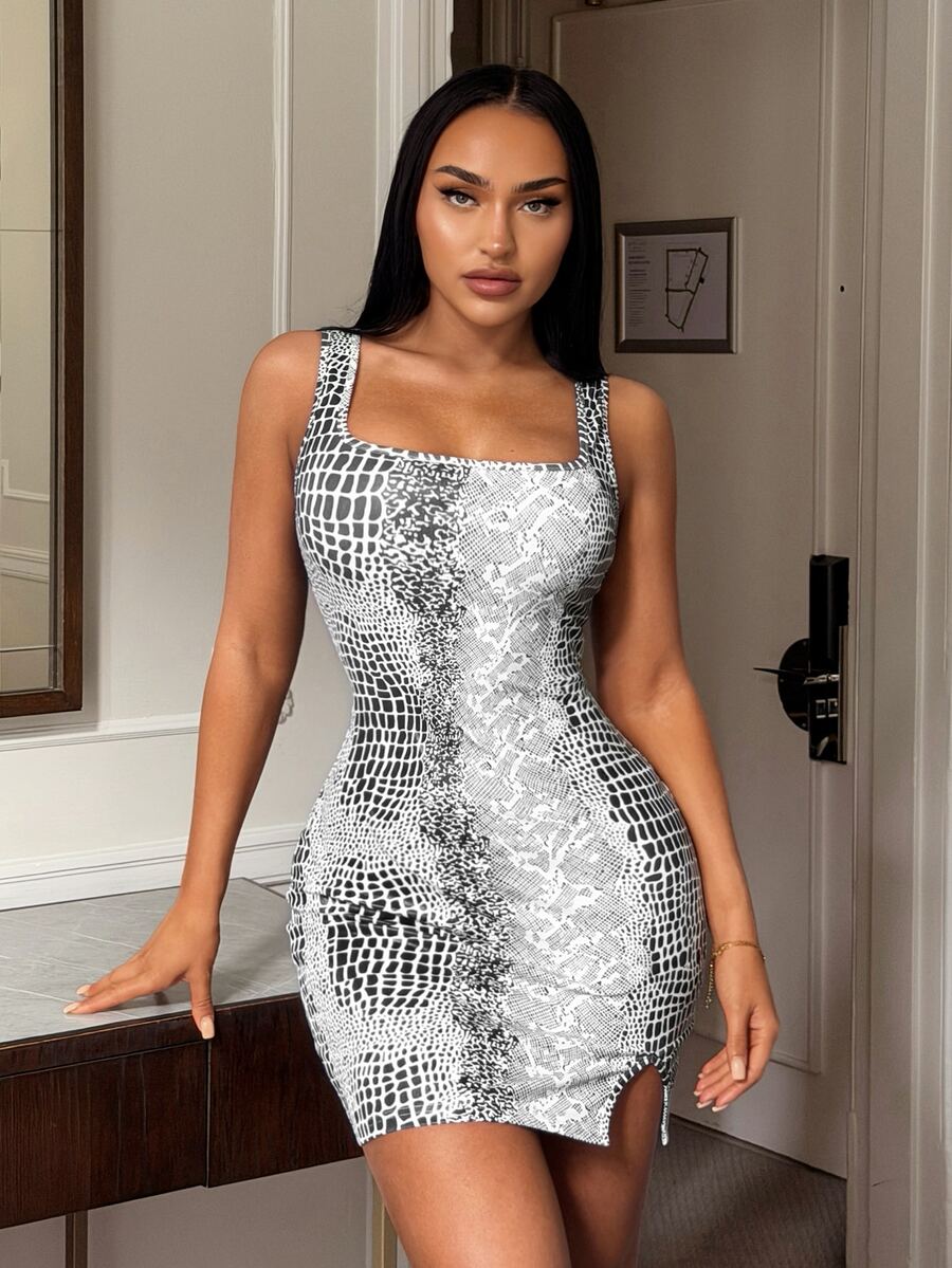SHEIN SXY Sexy Elegant Hem Slit Dress For Date - Multicolor - View 1