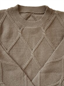 SHEIN Gaun Sweater Beige Kasual Elegan Wanita, Rajutan Kabel Lengan Panjang, Midi Rajut Bodycon, Musim Gugur Musim Dingin, Seksi, Vintage, Klasik, Chic, Kasual, untuk Kerja dan Kencan. - Mocha Brown - View 5