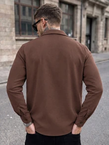 Manfinity CasualCool Men's Solid Color Casual Versatile Daily Wear Shirt - Coffee Brown - View 2
