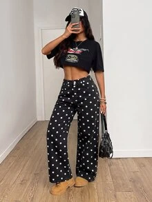 SHEIN PETITE 女款時尚波點鈕扣口袋寬鬆牛仔褲 - 彩色 - 查看 3
