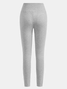 SHEIN Tween女孩緊身褲，秋季灰色柔軟休閒街頭可愛風，裝飾窺視貓咪與貓爪印花 - 灰色 - 查看 2