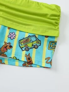SCOOBY-DOO X SHEIN Women's Striped Camisole Top And Ruched Waist Shorts Pajama Set SCOOBY-DOO - Multicolor - View 6