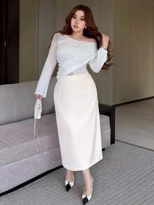 Dazy Plus Plus Size Women Solid Color Casual Versatile Daily Skirt Fall - Apricot - View 4