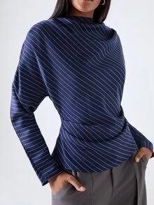 LYSMO Women's Striped Colorblock Long Sleeve Pleated Blouse Office Work Smart Casual Business Casual Winter Outfit For Women - Multicolor - View 1