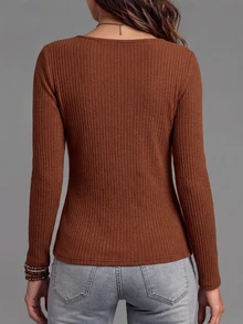 LUMIGAL Women's Solid Color Casual Versatile Daily Wear Top - Brown - View 2