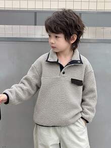 Dazy Kids Young Boys Lambswool Contrast Patchwork Casual Loose Thick Autumn/Winter Sweatshirt - Grey - View 8