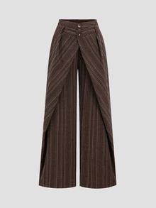 Sweetra Striped Loose Straight Leg Women's Commuter Suit Pants - Brown - View 1