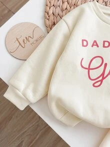 SHEIN 女嬰針織秋冬字母圖案長袖衛衣與鬆緊腰長褲 2件套 - 米色 - 查看 4