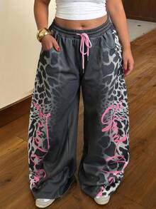 Muchica Plus Size Women's Drawstring Waist Pocket Casual Long Pants Fall - Dark Grey - View 6
