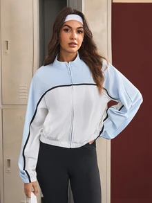 CourtClass CourtClass Stand Collar Colorblock Lightweight Sport Jacket For Petite Women - Multicolor - View 1