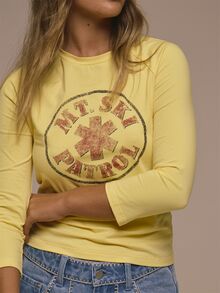 MUSERA Graphic Logo Printed Quarter Length Sleeve Fitted Tee Autumn Fall Christmas Cute Holiday Alpine Drift - Yellow - View 5
