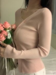 DAZY 女款素色休閒百搭日常穿搭開襟衫 - 粉色 - 查看 6
