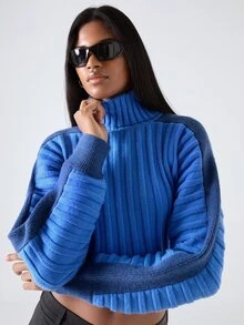 LYSMO Women's Colorblock Casual Versatile Daily Wear Long Sleeve Sweater - Blue - View 8