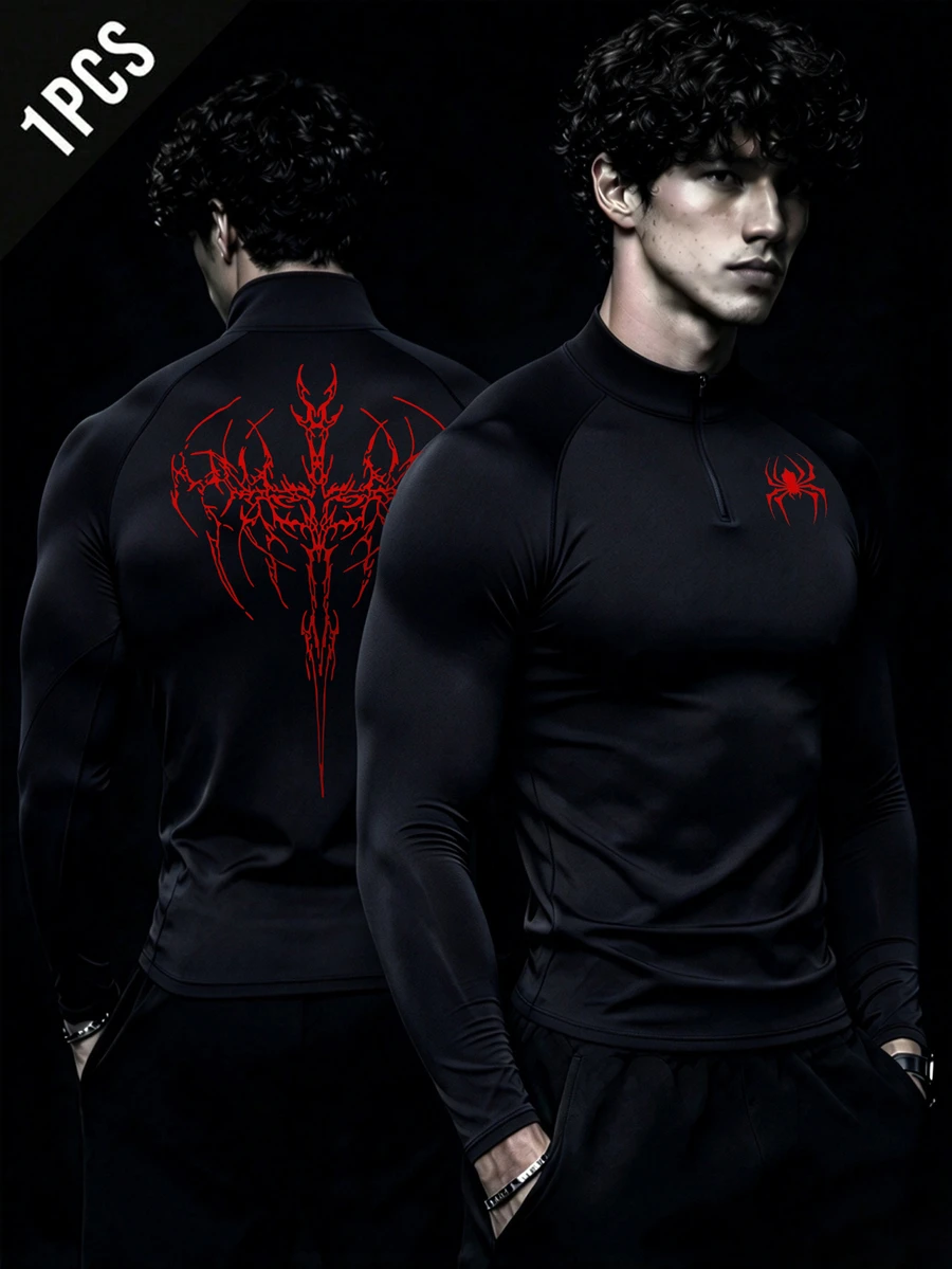 RISE LYT Men's Spider Pattern Print Long Sleeve Sports Jacket - Black - View 1