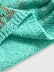 ROMWE Y2K Dark Punk Distressed Design Cross & Text Waist-Cinched Off-Shoulder Camisole Sweater - Mint Green - View 5