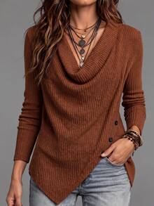 LUMIGAL Women's Solid Color Casual Versatile Daily Wear Top - Brown - View 8