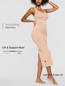 SHAPORA 1pc Women's Seamless Bodycon Waist-Cinching Tummy Control Shaping Dress, Slimming And Abdominal Control, Flat Stomach, Wearable Shapewear - Apricot - View 5