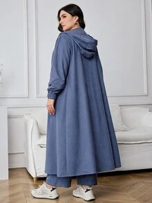 Veilorie Plus Size Zip-Up Long Sleeve Hooded Jacket And Pants 2 Pieces Set - Dusty Blue - View 2