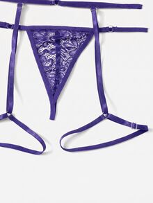 SHEIN Set Pakaian Dalam Wanita dengan Desain Potongan Renda - Purple - View 3