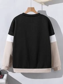 SHEIN 大童男孩字母條紋印花拼色長袖運動衫 - 彩色 - 查看 2