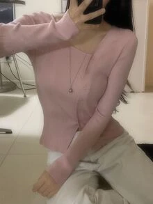 DAZY 女款素色休閒百搭日常穿搭開襟衫 - 粉色 - 查看 4