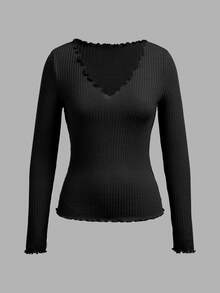 SHEIN EZwear 3-Pack Women's Solid Color V-Neck Long Sleeve Casual Versatile T-Shirts - Multicolor - View 3