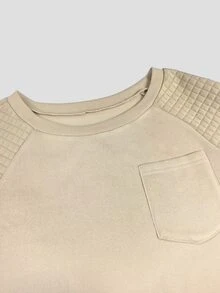 Holdful Holdful Women Ageless Solid Textured Knit Raglan Sleeve Pocket Patched Tee - Khaki - View 8