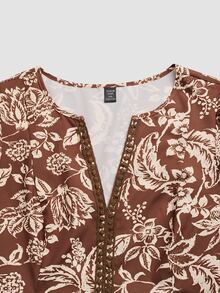Linhara Plus Size Spring Autumn Winter Casual Vintage Old Money Western Cowboy Dress - Brown - View 3