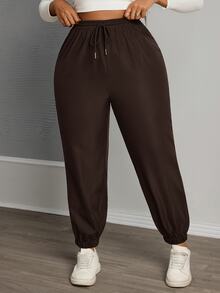 SHEIN PETITE CURVE Plus Size Drawstring Waist Jogger Pants, Loose Fit ...