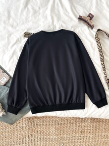 SHEIN Tween女孩連帽抽繩黑白波點字母印花前開襟拉鍊運動衫 - 黑色 - 查看 10