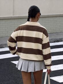 Muchica 女款 Polo 領長袖寬鬆厚款運動衫，適合秋冬，休閒極簡運動街頭風，百搭派對聚會機場穿搭，學院風返校 Y2K 上衣，女款秋季服飾，秋季穿搭，女款通勤穿搭，百搭上衣，外出穿搭，機場穿搭，畢業典禮 - 彩色 - 查看 2