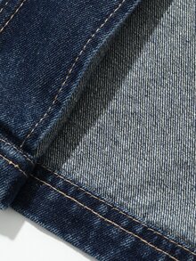 FRIFUL Women's Colorblock Lapel Zipper Front Casual Denim Jacket - Blue - View 9