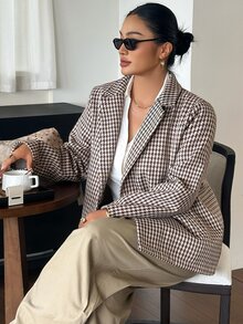 Dazy Plus Fun Commute Thermal Lined Thickened Patchwork Casual Autumn/Winter New Plaid Jacket - Khaki - View 4