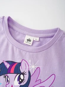My Little Pony X SHEIN Young Girl Round Neck Short Sleeve Casual T-Shirt - Purple - View 3