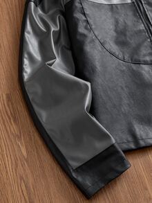 SWAVVY Men's Woven Fashion Casual Young PU Leather Fitted Long Sleeve Jacket - Black - View 4
