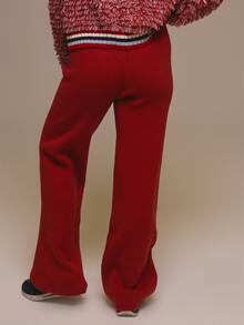 MUSERA Ribbed Roll Over Waistline Straight Leg Knitted Jogger Autumn Fall Christmas Cute Holiday Alpine Drift - Red - View 4