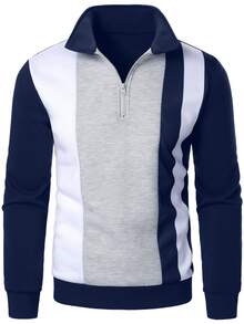 Manfinity Homme Men's Striped Long Sleeve Pullover Sweatshirt With Zipper Placket - Multicolor - View 4