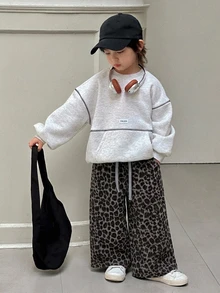 Dazy Kids 小男孩寬鬆休閒豹紋長褲，秋季 - 淺灰色 - 查看 6
