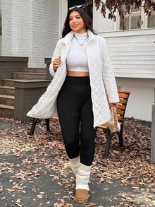 SHEIN EZwear 大尺碼加厚長款外套，冬季秋季大尺碼女款冬衣外套 - 白色 - 查看 3